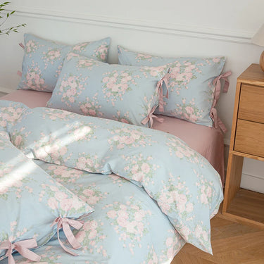 Blue Fresh Pastoral Floral Cotton Duvet Cover Bedding Set